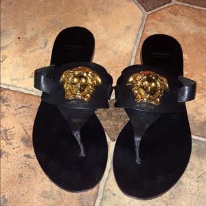 Leather medusa head Versace sandals